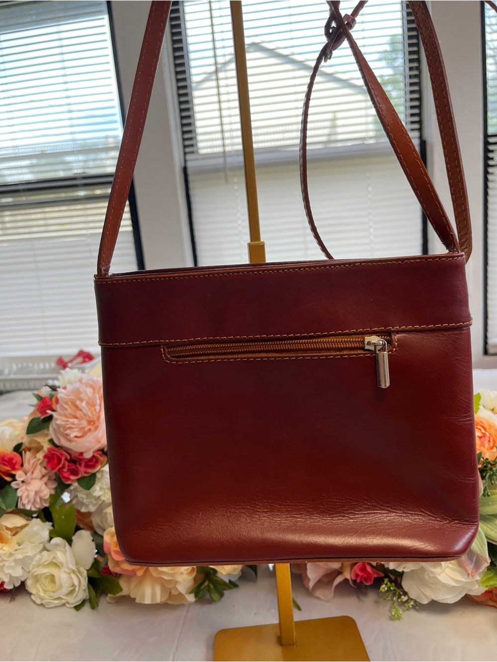 Vera Pelle Genuine Leather Italian Crossbody Shoulder Bag Brown - Picture 3 of 16